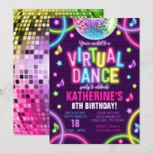 Virtual Dance Party Neon Glow Birthday-uitnodiging Kaart (Voorkant / Achterkant)
