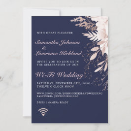 Virtual Dusty Roos Floral Navy Blue Wedding Kaart