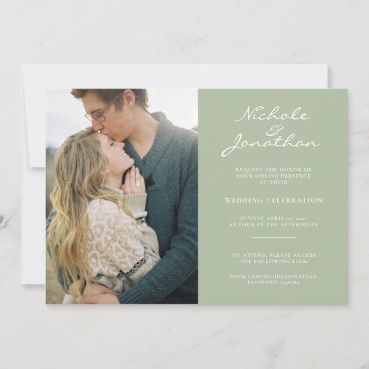 Virtual Dusty Sage Online Photo Wedding Kaart (Voorkant)