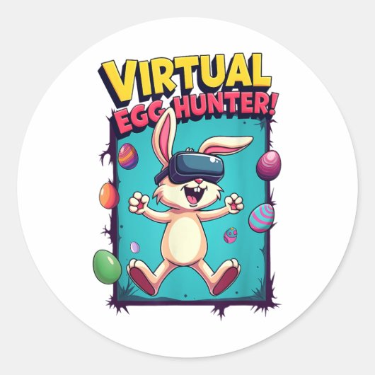 Virtual Egg Hunter - Funny Gamer Bunny VR _ Pasen Ronde Sticker (Voorkant)