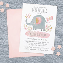 Virtual Elephant Cute Blush Pink Girl Baby shower