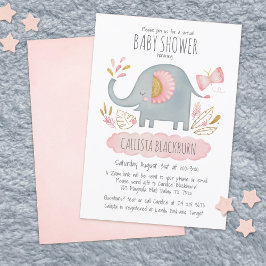 Virtual Elephant Cute Blush Pink Girl Baby shower Kaart