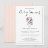 Virtual Elephant Pink Baby shower Kaart (Voorkant / Achterkant)