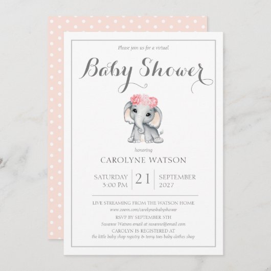 Virtual Elephant Pink Baby shower Kaart (Voorkant / Achterkant)
