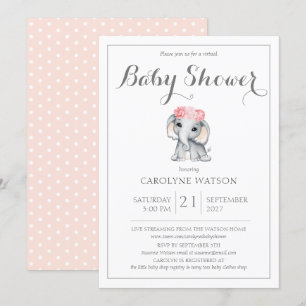 Virtual Elephant Pink-Baby shower Kaart