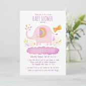 Virtual Elephant Schattige Pink Girl Baby shower Kaart (Staand voorkant)