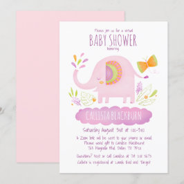 Virtual Elephant Schattige Pink Girl Baby shower Kaart