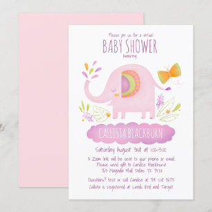 Virtual Elephant Schattige Pink Girl Baby shower Kaart