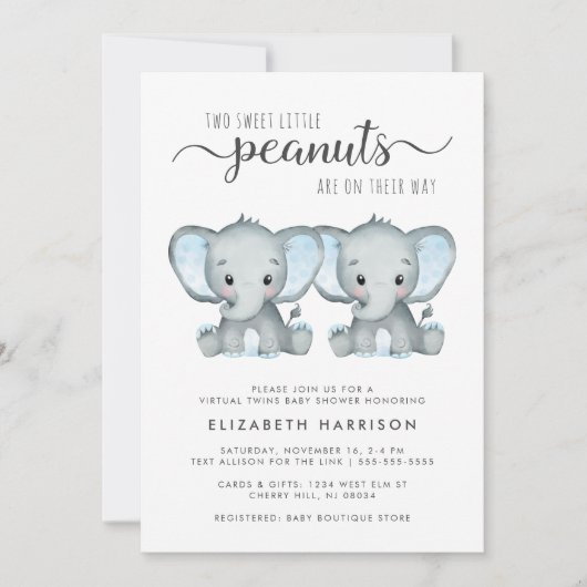 Virtual Elephant Twin Boys-Baby shower Kaart (Voorkant)