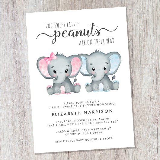 Virtual Elephant Twin Meisje Jongen Baby shower Kaart