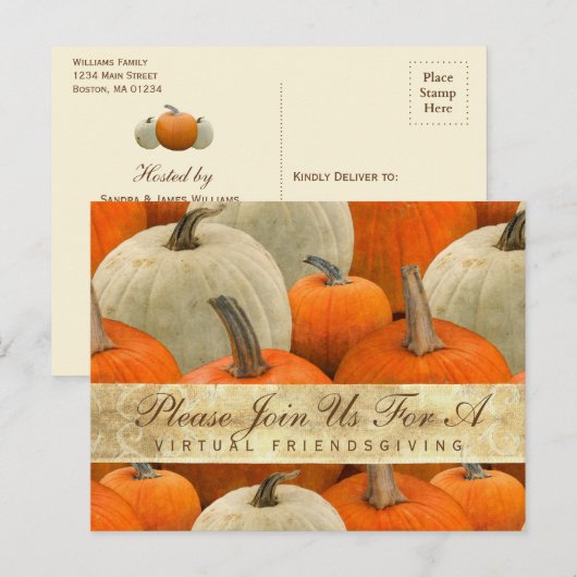 Virtual Friendsgiving Dinner Pumpkin Harvest Uitnodiging Briefkaart (Voorkant / Achterkant)
