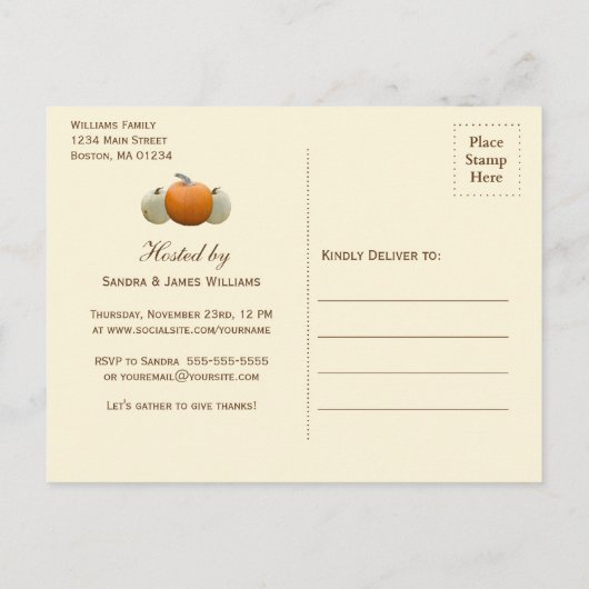 Virtual Friendsgiving Dinner Pumpkin Harvest Uitnodiging Briefkaart (Achterkant)