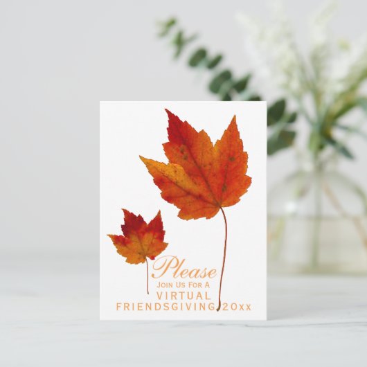 Virtual Friendsgiving Herfst Esdoornbladeren Vakan Uitnodiging Briefkaart (Staand voorkant)