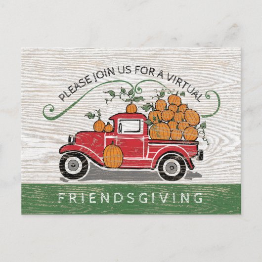 Virtual Friendsgiving Rustic  Truck Pompoen Uitnodiging Briefkaart (Voorkant)
