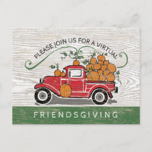 Virtual Friendsgiving Rustic  Truck Pumpkin Uitnodiging Briefkaart