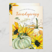 Virtual Friendsgiving Waterverf Zonnebloem Pompoen Kaart (Voorkant / Achterkant)
