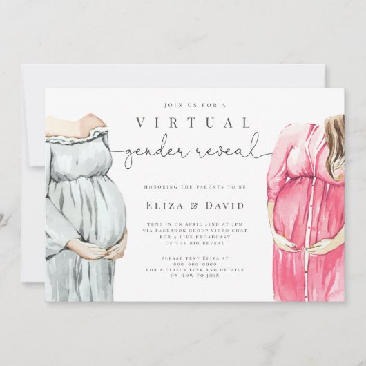 Virtual Gender Reveal Hij of zij Boho Zoom Party I Kaart (Voorkant)