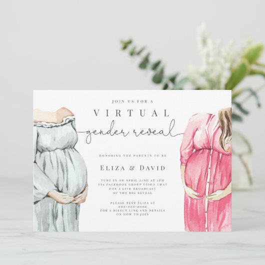 Virtual Gender Reveal Hij of zij Boho Zoom Party I Kaart (Staand voorkant)