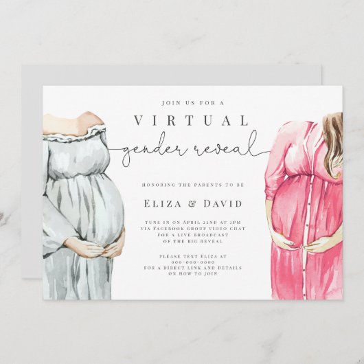 Virtual Gender Reveal Hij of zij Boho Zoom Party I Kaart (Voorkant / Achterkant)