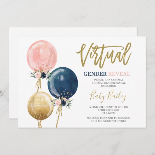 Virtual Gender reveal party Kaart (Voorkant / Achterkant)