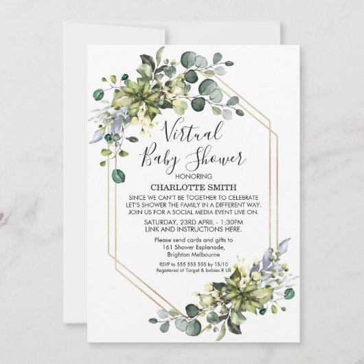 Virtual Geometric Foliage Baby shower Invitation Kaart (Voorkant)