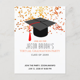 Virtual Graduation Party | Confetti Graduation Cap Uitnodiging Briefkaart