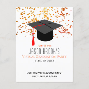 Virtual Graduation Party   Confetti Graduation Cap Uitnodiging Briefkaart