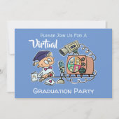 Virtual Graduation Party Funny Cartoon Blue Kaart (Voorkant)