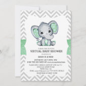 Virtual Green Elephant Chevron Glitter Baby shower Kaart (Voorkant)