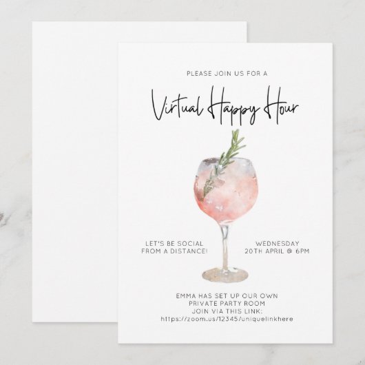 Virtual Happy Hour Social Distance Cocktail Party Kaart (Voorkant / Achterkant)