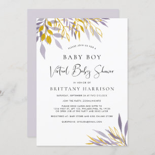 Virtual Lavender Gold Floral Baby Boy Shower Kaart