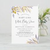 Virtual Lavender Gold Floral Baby Girl Shower Kaart (Staand voorkant)