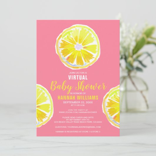 Virtual Lemon Waterverf Segmenten Roze Baby shower Kaart (Staand voorkant)