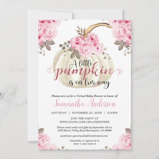 Virtual Little Pumpkin Pink Floral Baby shower Kaart (Voorkant)