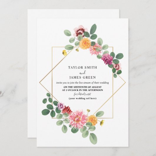 Virtual Live Stream Wedding Geometrische Boho Bloe Kaart (Voorkant / Achterkant)