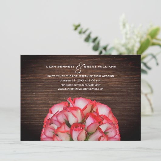 Virtual Live Stream Wedding Rustiek Rose Boeket Kaart (Staand voorkant)