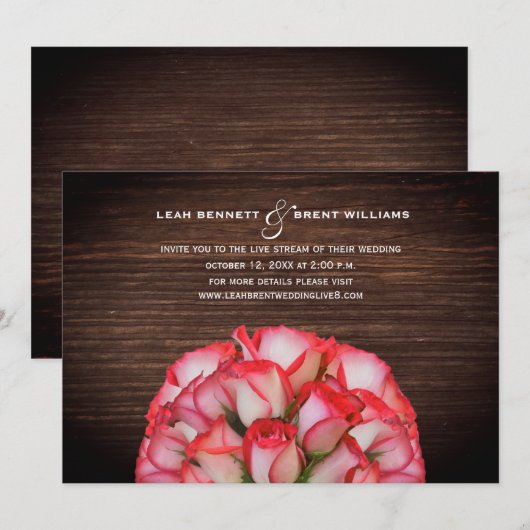 Virtual Live Stream Wedding Rustiek Rose Boeket Kaart (Voorkant / Achterkant)