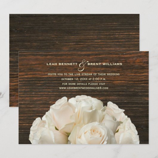 Virtual Live Stream Wedding Rustieke Witte Rozen Kaart (Voorkant / Achterkant)