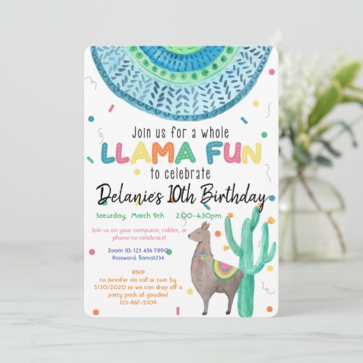 Virtual Llama Theme Birthday Party Kaart (Staand voorkant)