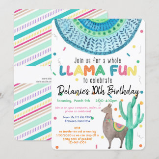 Virtual Llama Theme Birthday Party Kaart