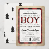 Virtual Lumberjack Flannel Boy Baby shower nodigt  Aankondiging (Voorkant / Achterkant)