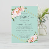 Virtual Mint Groen Blush Bloemen Goud Vrijgezellen Kaart (Staand voorkant)