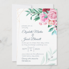 Virtual Modern Floral Wedding Rozen & Eucalyptus Kaart