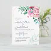 Virtual Modern Floral Wedding Rozen & Eucalyptus Kaart (Staand voorkant)