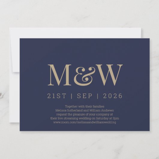 Virtual Modern Navy Gold Monogram Weddenschap Kaart (Voorkant)