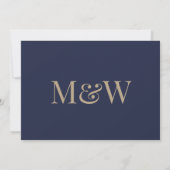 Virtual Modern Navy Gold Monogram Weddenschap Kaart (Achterkant)
