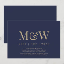Virtual Modern Navy Gold Monogram Weddenschap Kaart