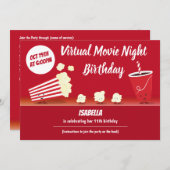 Virtual Movie Night Birthday Popcorn Cartoon Kaart (Voorkant / Achterkant)