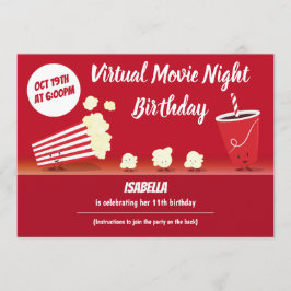 Virtual Movie Night Birthday Popcorn Cartoon Kaart