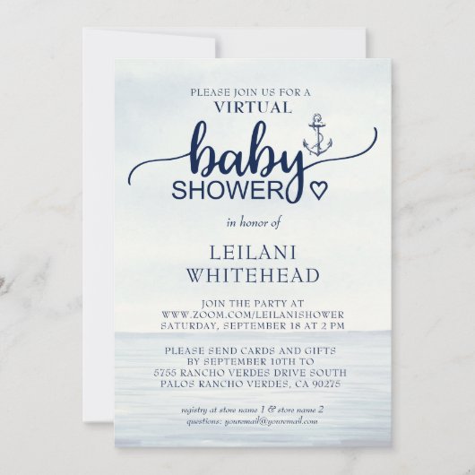 Virtual Nautical Ocean Baby shower Invitation Kaart (Voorkant)